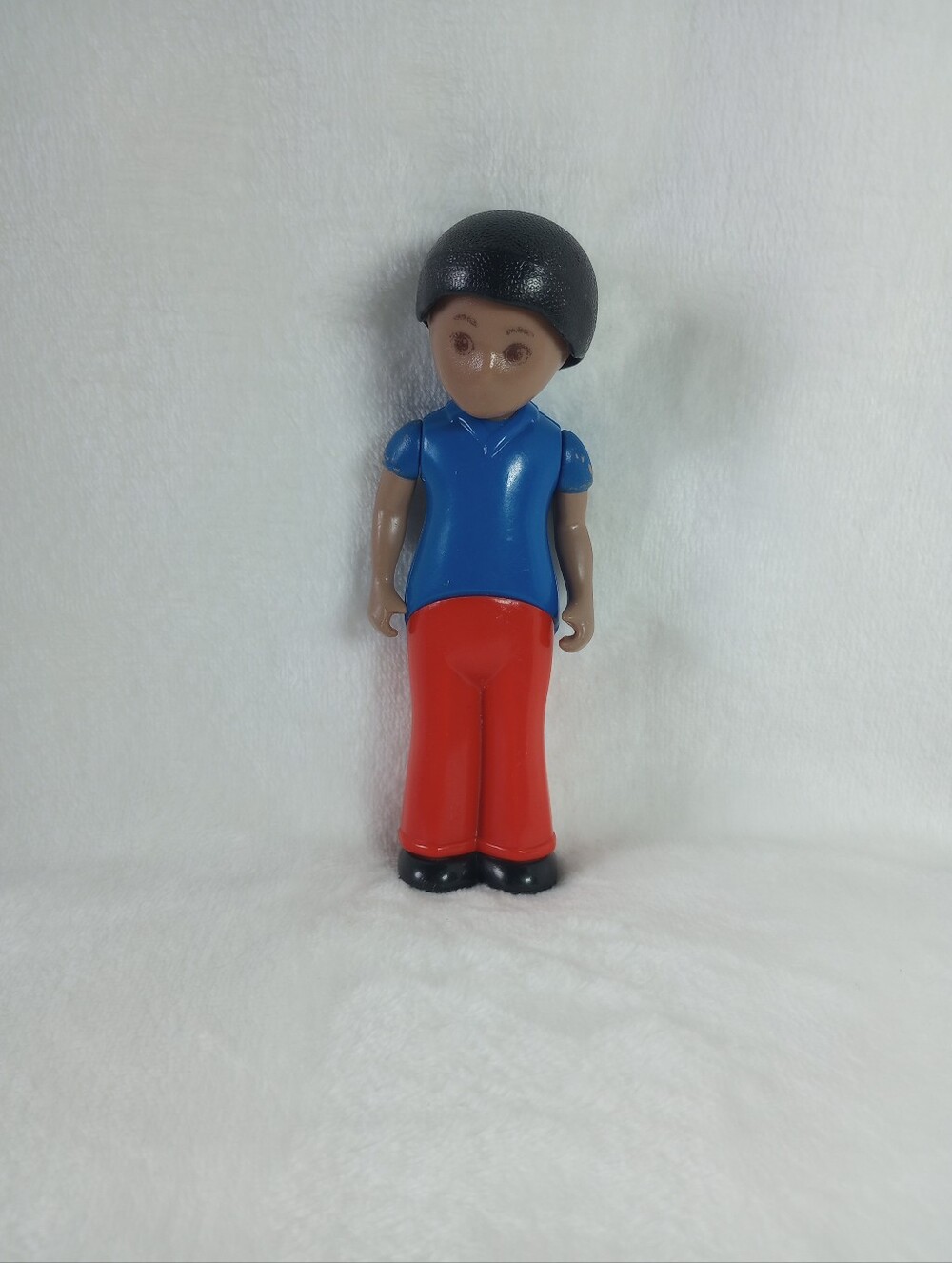 Little Tikes Dollhouse VTG African American Boy Black Hair Blue Shirt Red Pants